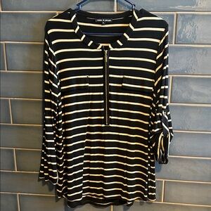 Cable & Gauge Black and Cream Striped Blouse
